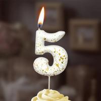 Свеча для торта Белые брызги Цифра 5 1/30