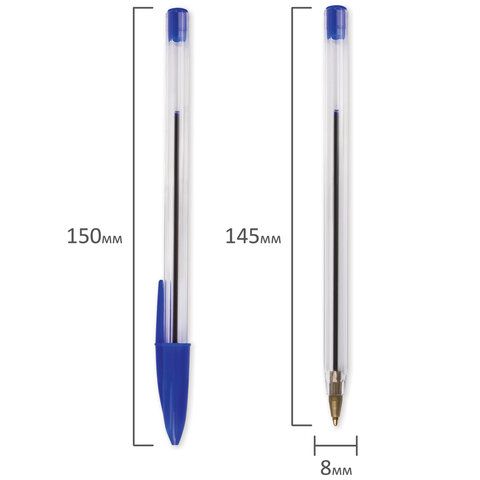 Ручка шариковая синяя узел 1мм линия 0,5мм корпус прозр STAFF Basic BP-01 1/50/2000