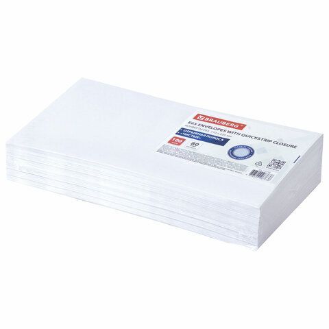 Конверты Е65 110х220мм 80г/м2 отрывная лента внут запечатка BRAUBERG 100/1000  (Клиент)