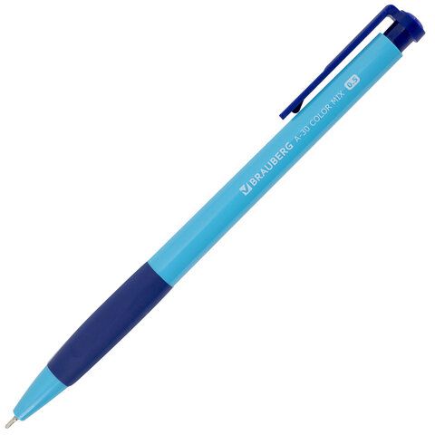 Ручка шариковая автомат синяя узел 0,5мм BRAUBERG A-30 COLOR MIX 1/50